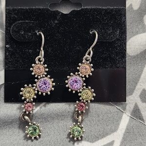 Pastel Multi-Gem Dangle Earrings - Silver-Tone Setting